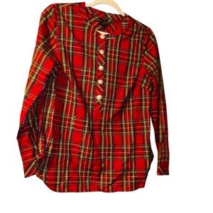 Talbots holiday plaid blouse small petite with rhinestone buttons SP christmas